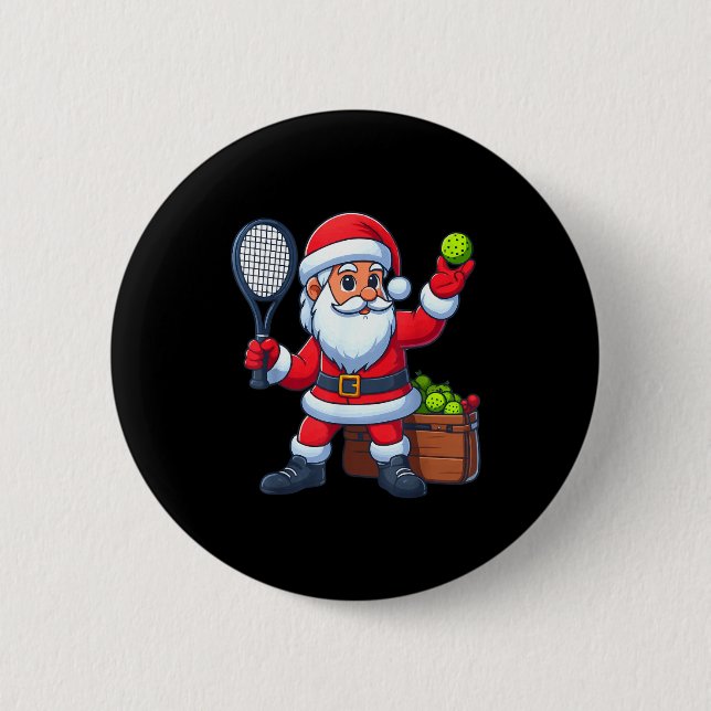 Weihnachts-Weihnachtsmann spielt Pickleball lustig Button (Vorderseite)