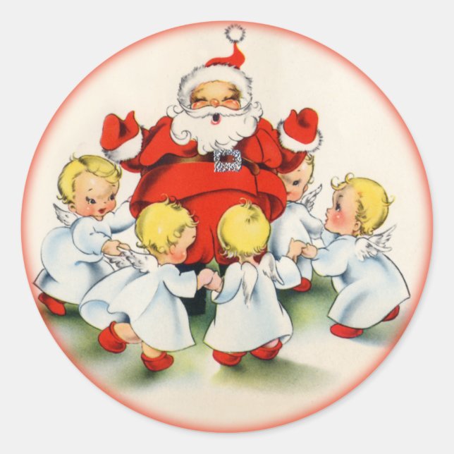 Weihnachts-Weihnachtsmann und Engel-Aufkleber Runder Aufkleber (Vorderseite)