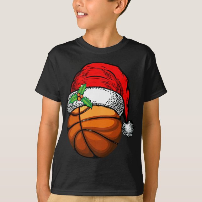 Weihnachts-Weihnachtsmannmütze Basketball Sport Fu T-Shirt (Vorderseite)