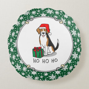 Weihnachts-Weihnachtsmannmütze Beagle (Tri-Farbe 3 Rundes Kissen
