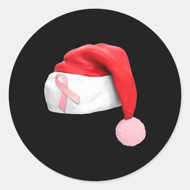 Weihnachts-Weihnachtsmannmütze Brustkrebs-Bewussts Runder Aufkleber (Vorderseite)