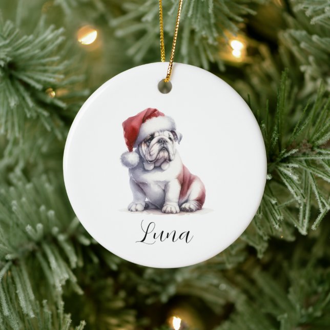 Weihnachts-Weihnachtsmannmütze Bull Dog Keramik Ornament (Baum)