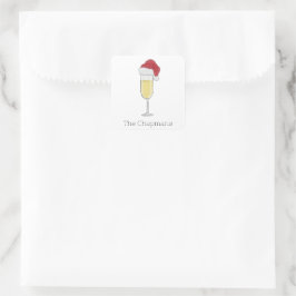 Weihnachts-Weihnachtsmannmütze Champagne Quadratischer Aufkleber