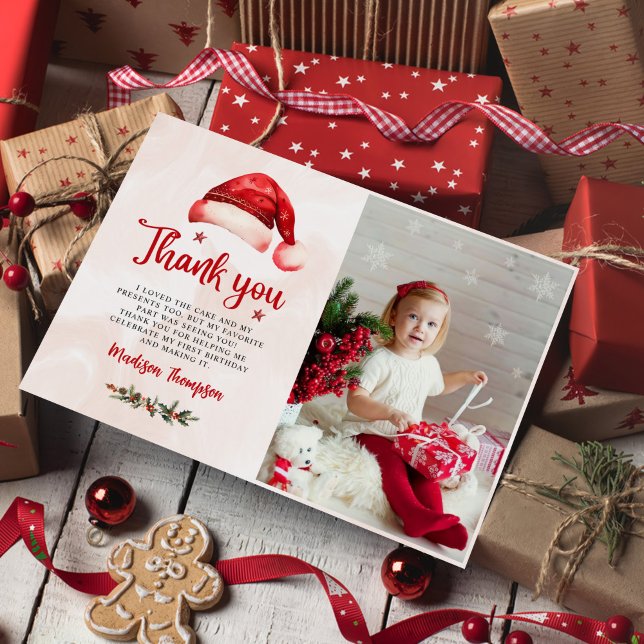 Weihnachts-Weihnachtsmannmütze Geburtstagsparty Fo Dankeskarte (Von Creator hochgeladen)