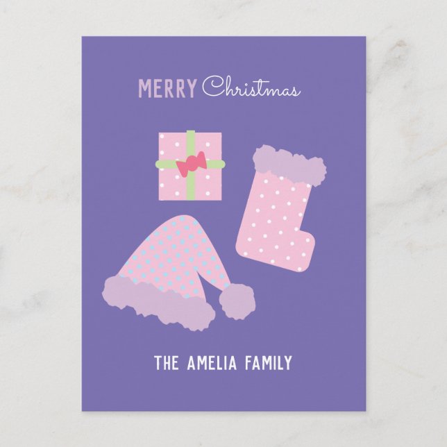 Weihnachts-Weihnachtsmannmütze Gegenwart Strumpf Postkarte (Vorderseite)