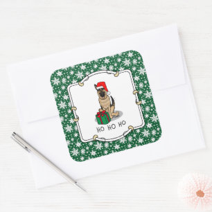 Weihnachts-Weihnachtsmannmütze German Shepherd Dog Quadratischer Aufkleber
