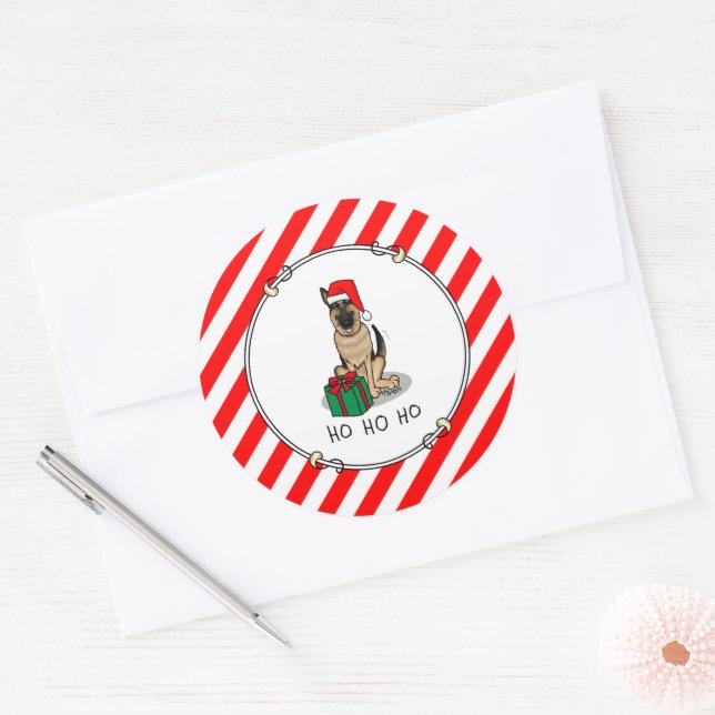 Weihnachts-Weihnachtsmannmütze German Shepherd Dog Runder Aufkleber (Umschlag)