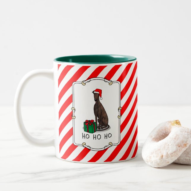 Weihnachts-Weihnachtsmannmütze Grauhund Hund (Blin Zweifarbige Tasse (Mit Donut)