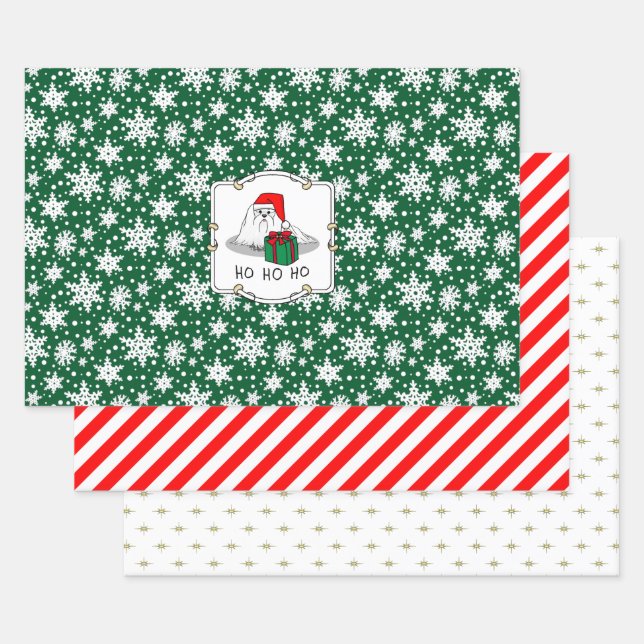 Weihnachts-Weihnachtsmannmütze Malteser Hund Niedl Geschenkpapier Set (Set)