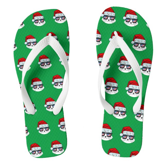 Weihnachts-Weihnachtsmannmütze mit Katzengesicht Flip Flops (Fußbett)