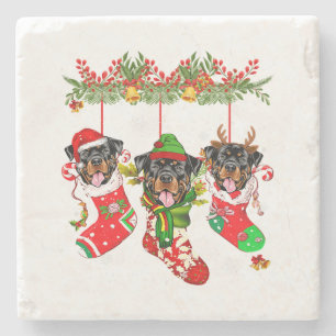 Weihnachts-Weihnachtsmannmütze Rottweiler Hund Xma Steinuntersetzer