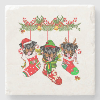 Weihnachts-Weihnachtsmannmütze Rottweiler Hund Xma Steinuntersetzer