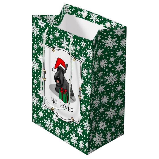 Weihnachts-Weihnachtsmannmütze Scottish Terrier (s Mittlere Geschenktüte (Vorderseite Schrägansicht)