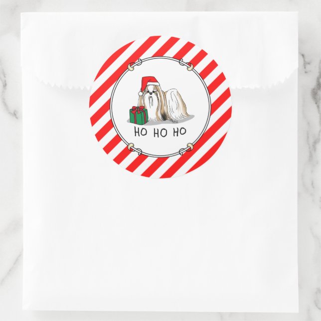 Weihnachts-Weihnachtsmannmütze Shih Tzu (bräunlich Runder Aufkleber (Tasche)