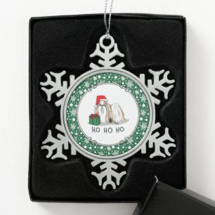 Weihnachts-Weihnachtsmannmütze Shih Tzu (bräunlich Schneeflocken Zinn-Ornament
