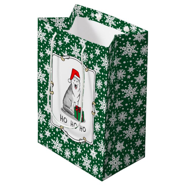 Weihnachts-Weihnachtsmannmütze Sibirischer Husky ( Mittlere Geschenktüte (Vorderseite Schrägansicht)