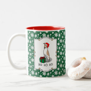 Weihnachts-Weihnachtsmannmütze Whippet Hund Fawn & Zweifarbige Tasse
