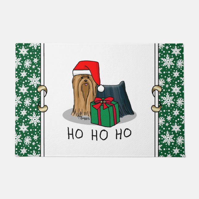Weihnachts-Weihnachtsmannmütze Yorkshire Terrier Y Fußmatte (Vorderseite)