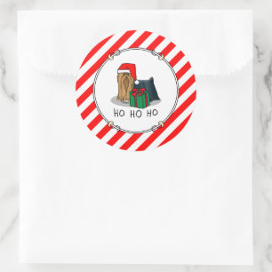 Weihnachts-Weihnachtsmannmütze Yorkshire Terrier Y Runder Aufkleber