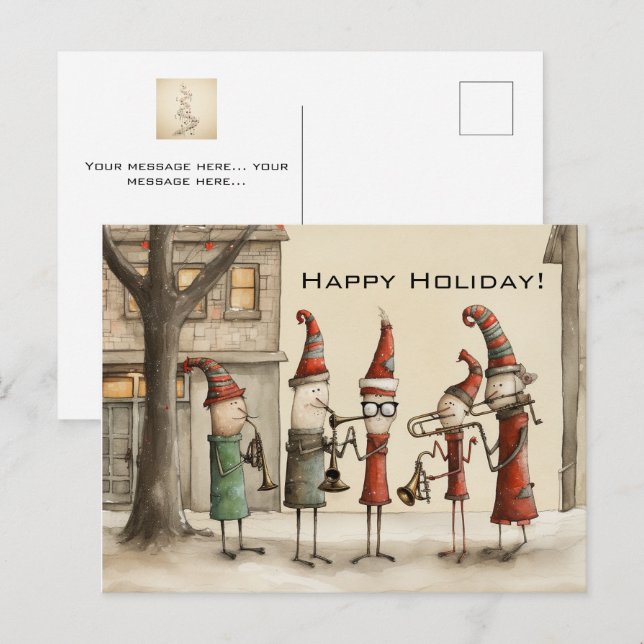 Weihnachts-Weihnachtsmarkt-Musiker Postkarte (Vorne/Hinten)