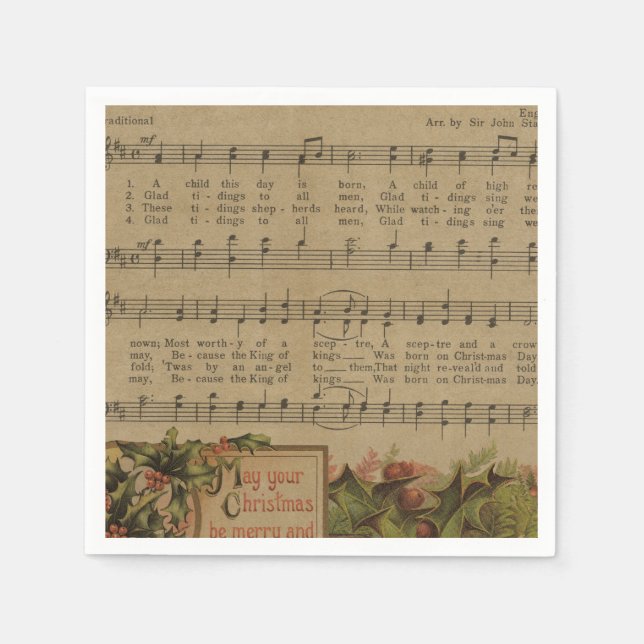 Weihnachts-Weihnachtsmusikblatt Feiertag Serviette (Vorderseite)