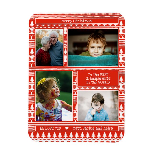 Weihnachts-Weihnachtsmuster Großeltern Foto Magnet (Vertikal)
