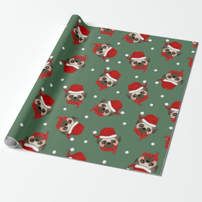 Weihnachts-Weihnachtsmuster im Santa Mops Geschenkpapier (Ungerollt)