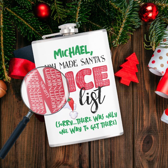 Weihnachts-Weihnachtsnamen auf der Liste Flachmann (Funny Naughty Nice Christmas Gift for Him)