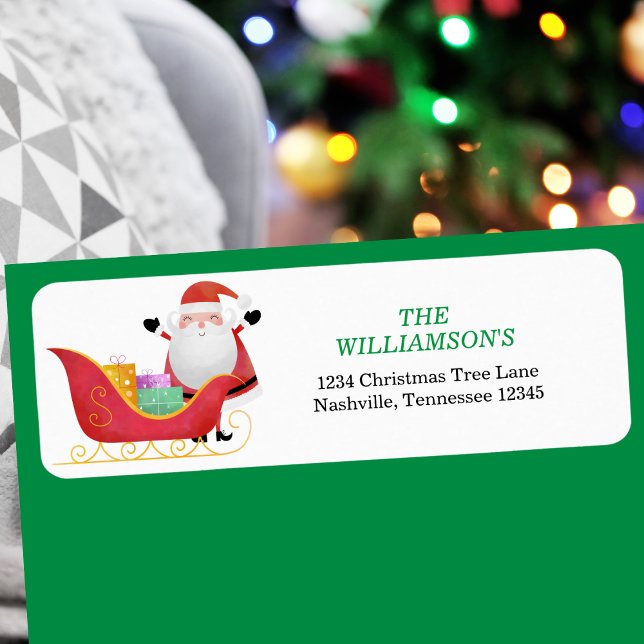 Weihnachts-Weihnachtsrückgabe-Etikett des Weihnach (Santa's Sleigh Christmas Return Address Label)