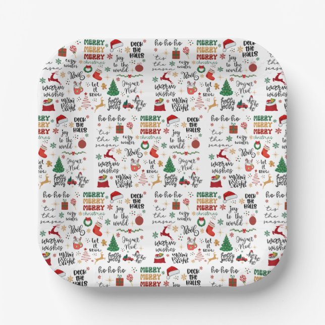 Weihnachts-Weihnachtsstipps & fröhliche Grafik Pappteller (Vorderseite)