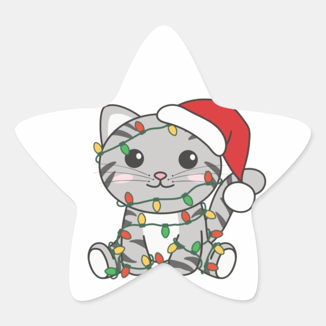 Weihnachts-Weihnachtstiere Katzen-Star-Sticker Stern-Aufkleber (Vorderseite)