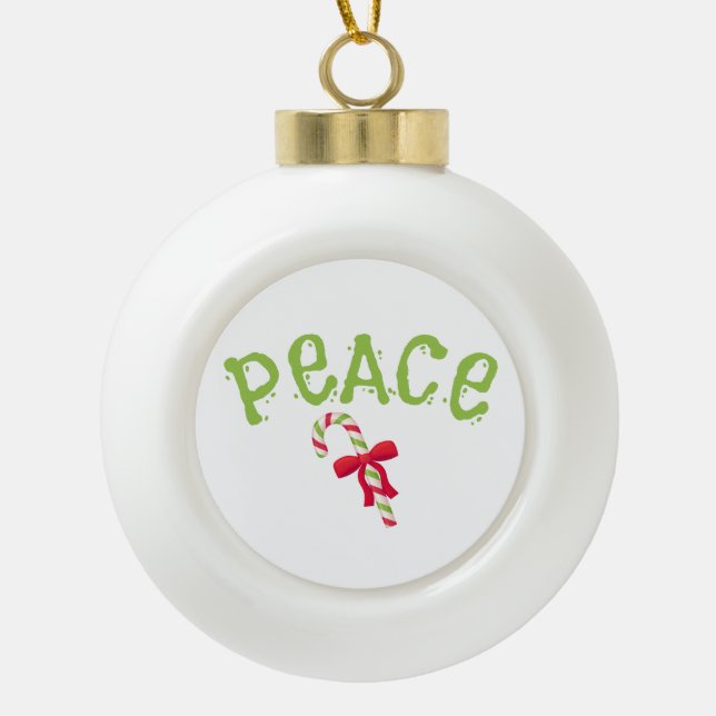 Weihnachts-Weihnachtswort "PEACE" Saisonale Weihna Keramik Kugel-Ornament (Vorderseite)