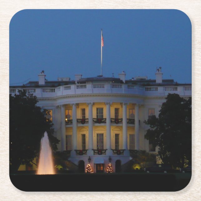 Weihnachts-Weiße Haus am Abend in Washington DC Rechteckiger Pappuntersetzer (Vorderseite)