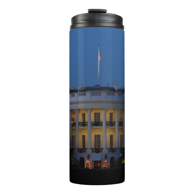 Weihnachts-Weiße Haus am Abend in Washington DC Thermosbecher (Vorderseite)