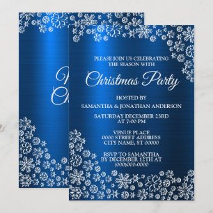 Weihnachts Weißer Schneeflocken Navy Blue Holidays Einladung