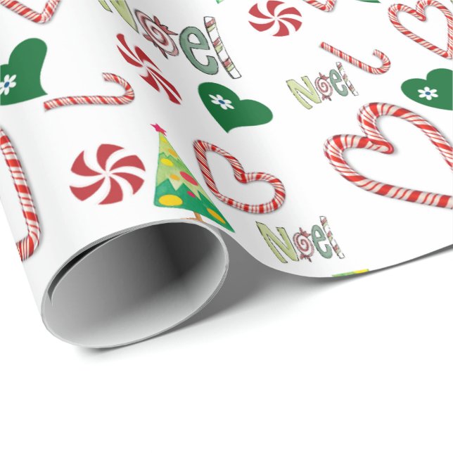 Weihnachts Weißes Weihnachten Bonbons Wrapping Pap Geschenkpapier (Rolleneckpunkt)