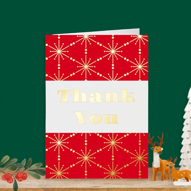 Weihnachts-Weißschneeflocken Gemustert Moderne Dankeskarte (A Christmas thank you card with snowflake pattern, with gold or silver foil detail)