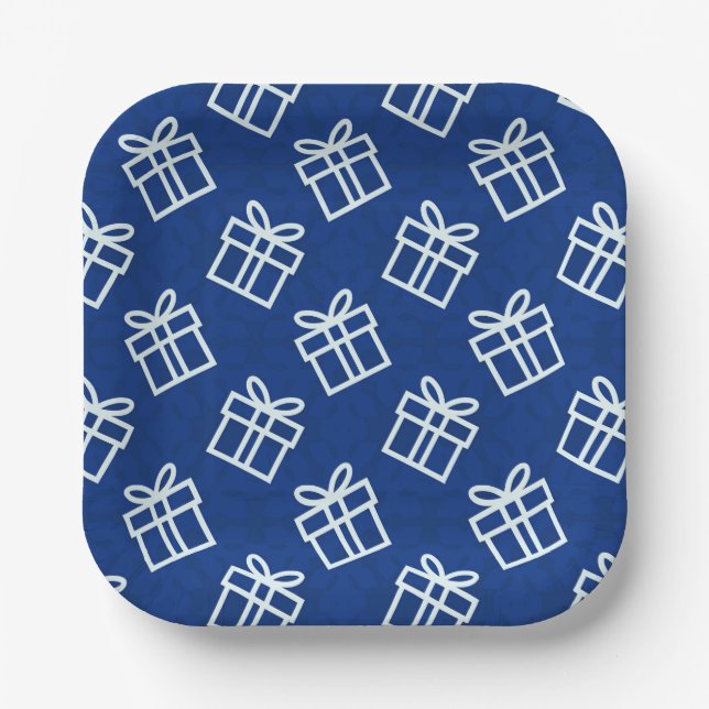Weihnachts-Weißvorstellungen mit blauem Hintergrun Pappteller (Vorderseite)