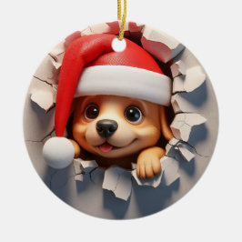 Weihnachts Welpe 3D-Effekt nicht wirklich 3D Keramik Ornament
