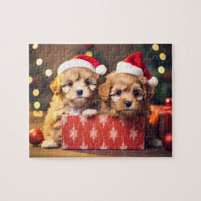 Weihnachts-Welpe Duo Jigsaw-Puzzle (Horizontal)