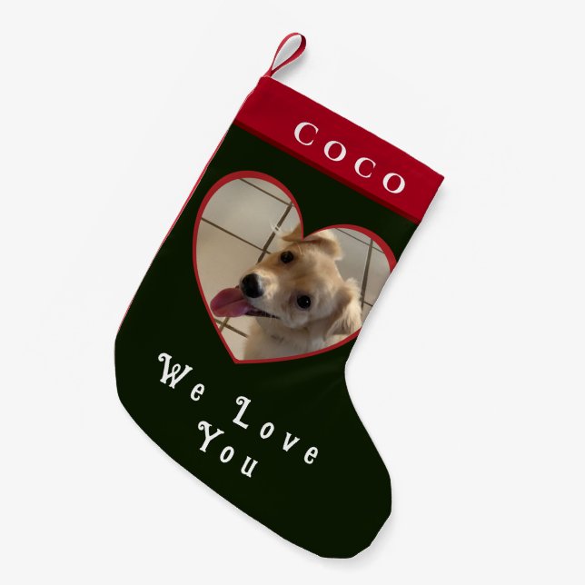 Weihnachts Welpe Foto Herz personalisieren Kleiner Weihnachtsstrumpf (Vorderansicht (hängend))