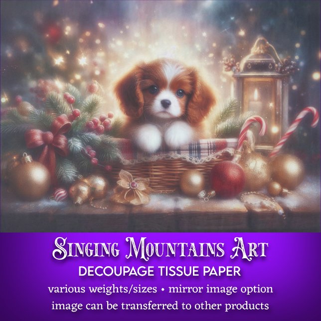 Weihnachts-Welpe in Basket Decoupage Seidenpapier (Von Creator hochgeladen)