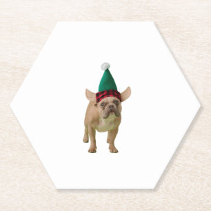 Weihnachts Welpe in elf hat.Weiß Hintergrund. Untersetzer