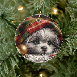 Weihnachts Welpe - traurige Augen Keramik Ornament