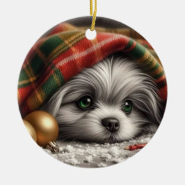 Weihnachts Welpe - traurige Augen Keramik Ornament