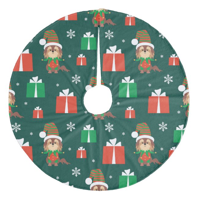 Weihnachts Welpe und Gegenwart Muster Fleece Weihnachtsbaumdecke (Vorderseite)