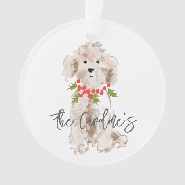 Weihnachts Welpen Hund Familie NAME Jahr heilig Fe Ornament (Vorderseite)