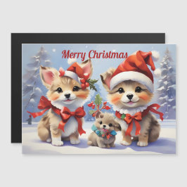 Weihnachts Welpen Urlaub Magnetkarte