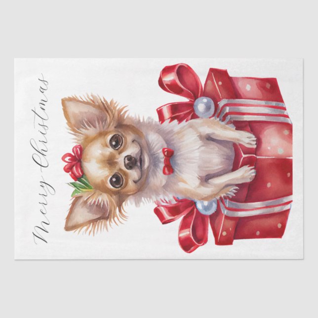 Weihnachts Welpenhund präsentiert Seidenpapier (Vorderseite)