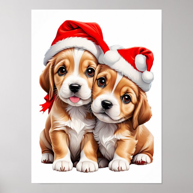 Weihnachts Welpenhunde Poster (Vorne)